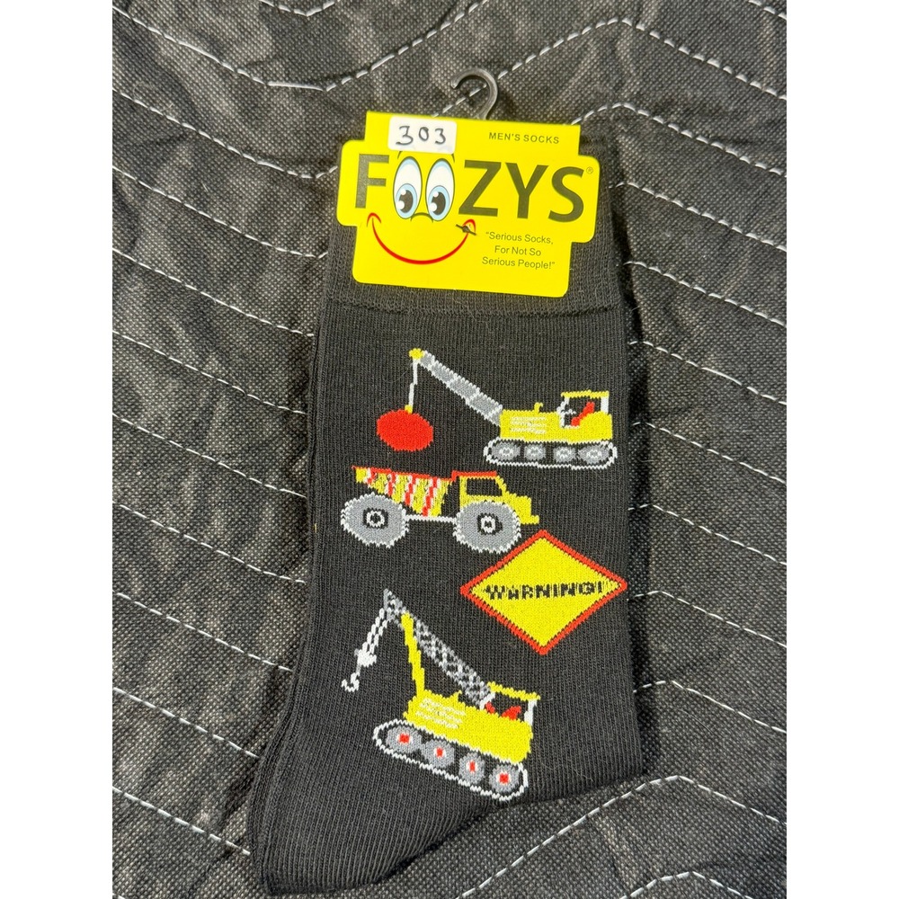 Foozys Construction Socks Mens 10-13 Black New Heavy Machinery Novelty Crew